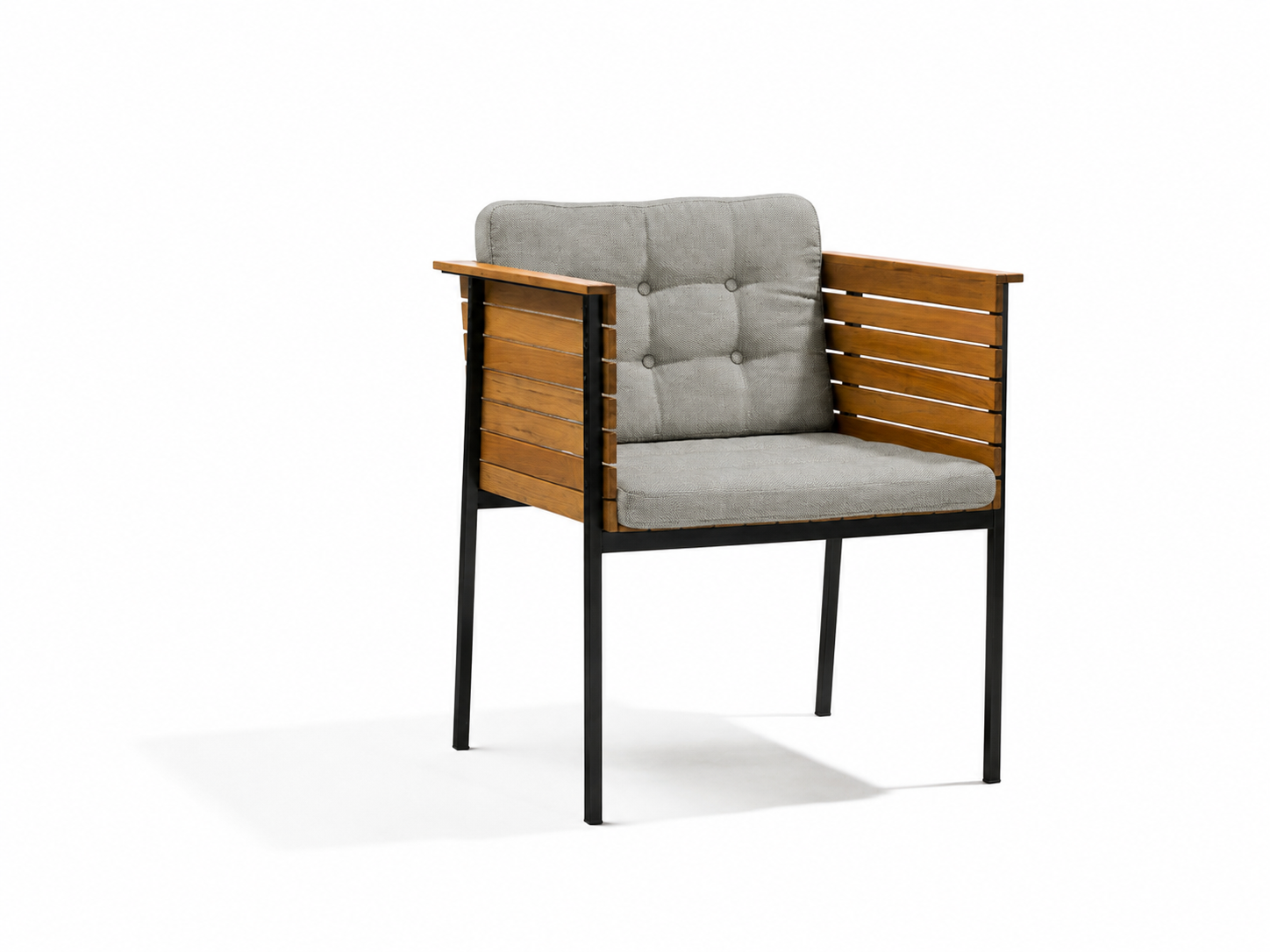 Häringe dining armchair by Skargaarden in teak with black powder-coated steel frame