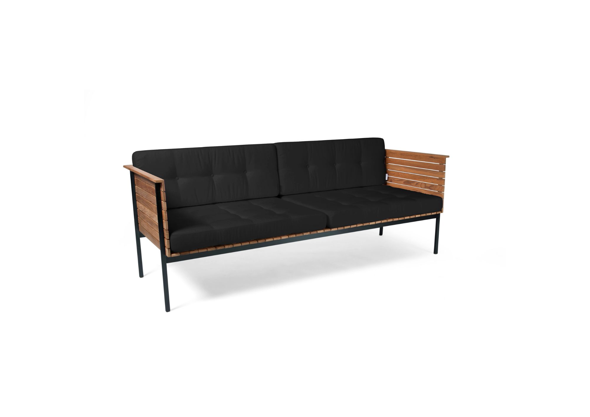Häringe lounge sofa by Skargaarden with teak, black steel frame and black outdoor cushions