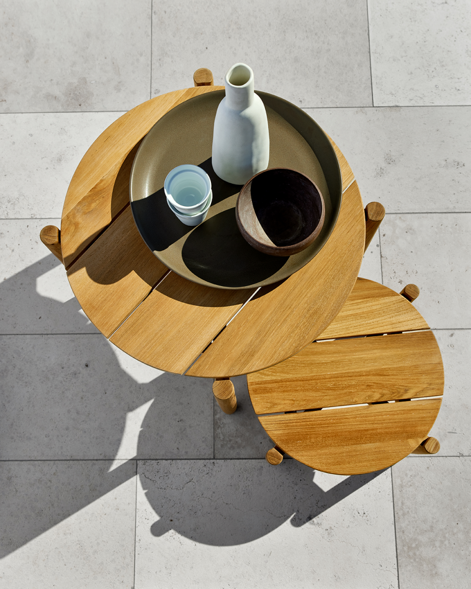 Koster Lounge Table 58 by Skargaarden in solid teak for outdoor lounge spaces.