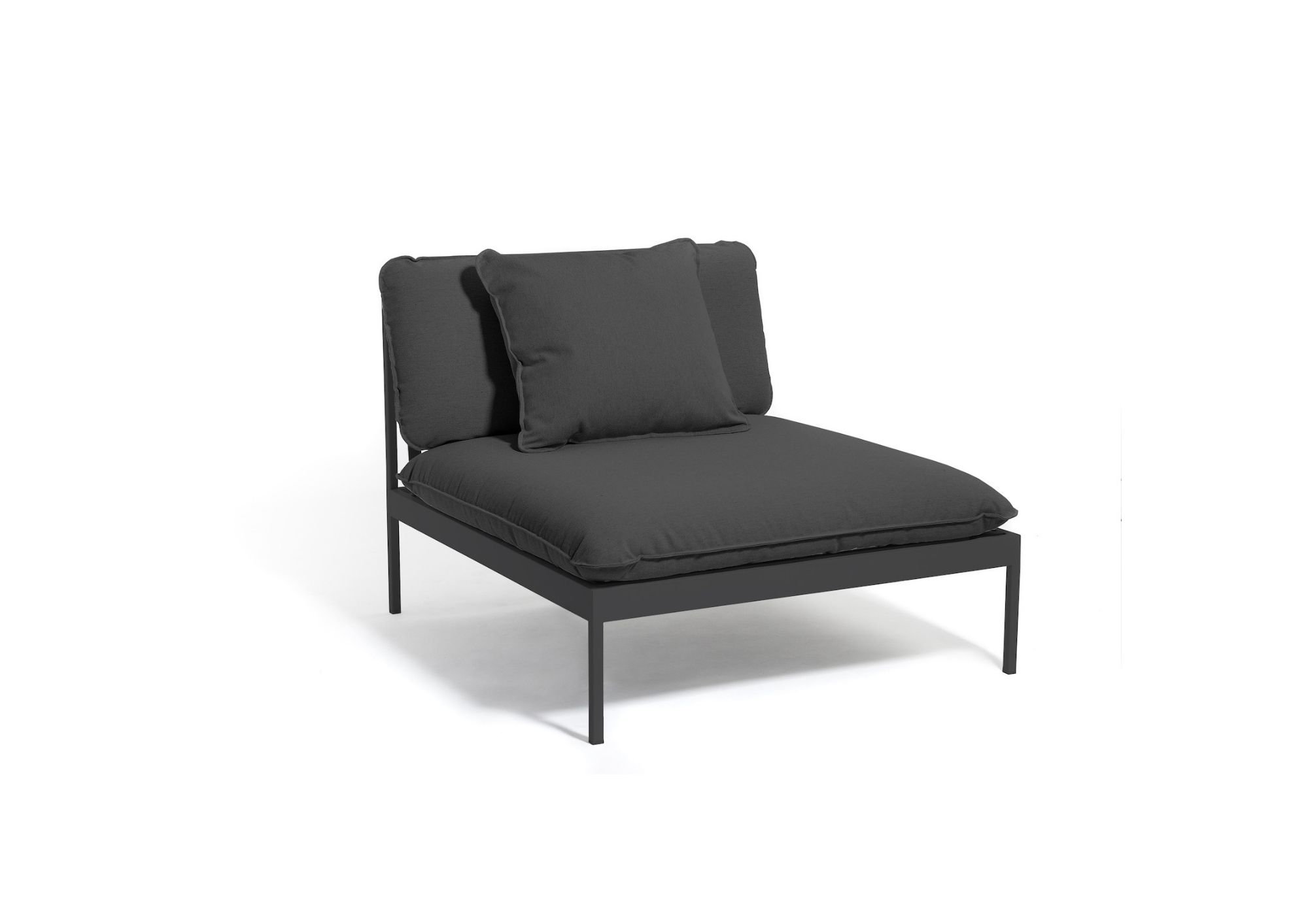 Bonan outdoor lounge chair with dark grey cushions by Skargaarden