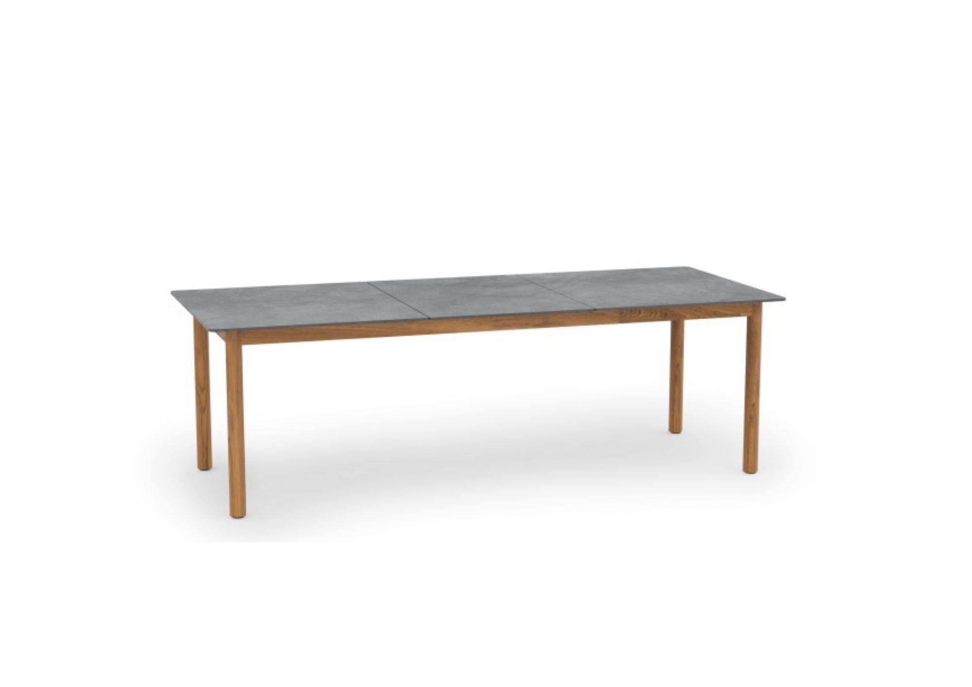 Koster Dining Table 230 by Skargaarden with light grey ceramic tabletop and solid teak frame.