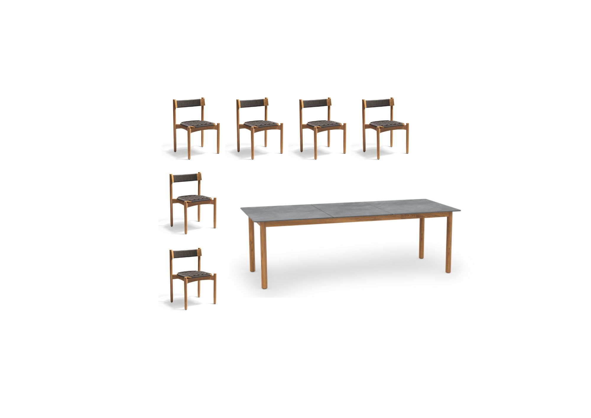 Koster Dining Table 230 by Skargaarden with light grey ceramic tabletop and solid teak frame.